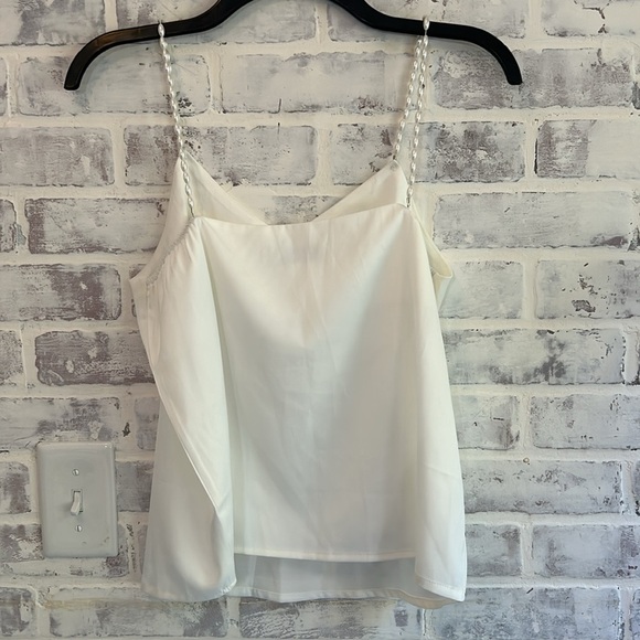 Chicwish Women’s Small Tank Top Pearl Strap Satin Cami White Layering Blouse - Picture 4 of 7
